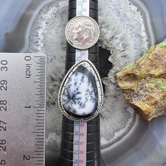 Sterling Southwestern Style Large Teardrop Dendrite Agate Ring Size 10 For Women - Picture 9 of 10